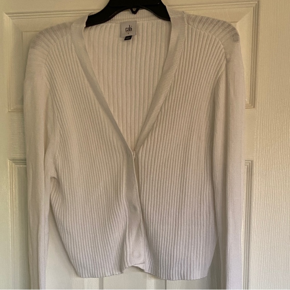CAbi White Ribbed Cardigan Sweater